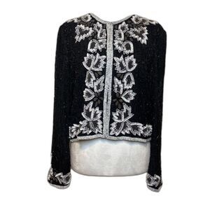 Night Vogue Sequin Silver Beaded Embroidered Light Sweater Jacket Women Designer